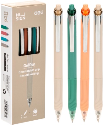 Ручка гелев. автоматическая Deli Nusign ENS666-BK ассорти черн. черн. линия 0.7мм резин. манжета