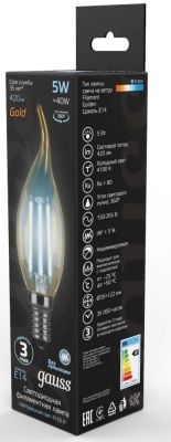 Лампа филам. Gauss Filament 5Вт цок.:E14 свеча 220B св.свеч.бел.нейт. (упак.:1шт) (104801805)