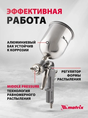 Краскораспылитель Matrix 57315 230л/мин соп.:1.8мм бак:1л серебристый