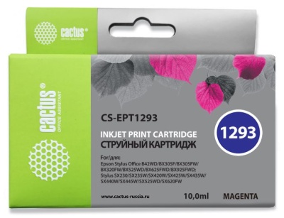 Картридж струйный Cactus CS-EPT1293 T1293 пурпурный (10мл) для Epson B42/BX305/BX305F/BX320/BX525/BX625/SX420/SX425/SX525/SX622 с чипом