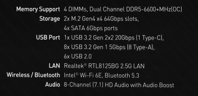 Материнская плата MSI PRO Z790-S WIFI Soc-1700 Intel Z790 4xDDR5 ATX AC`97 8ch(7.1) 2.5Gg RAID+HDMI+DP