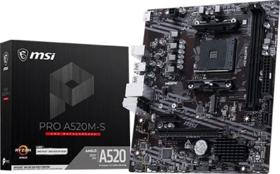 Материнская плата MSI PRO A520M-S Soc-AM4 AMD A520 2xDDR4 mATX AC`97 8ch(7.1) GbLAN RAID+HDMI
