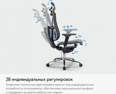 Кресло руководителя эргономичное Метта Yoga 4DF B2-12D - GoyaLE темно-серый сиденье темно-серый велюр с подголов. крестов.5-луч. металл хром