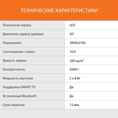 Телевизор LED SunWind 50" SUN-LED50XU400 Яндекс.ТВ черный 4K Ultra HD 60Hz DVB-T DVB-T2 DVB-C DVB-S DVB-S2 USB WiFi Smart TV