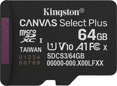 Флеш карта microSDXC 64GB Kingston SDCS3/64GBSP Canvas Select Plus V10 A1 w/o adapter