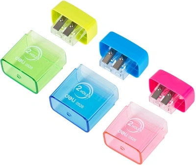 Точилка для карандашей ручная Deli E0526 2 отверстия пластик ассорти блистер