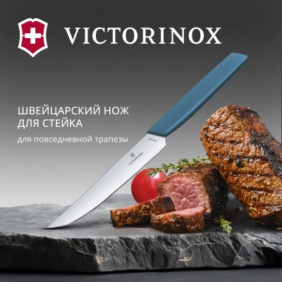Нож кухонный Victorinox Swiss Modern (6.9006.122) стальной столовый для стейка лезв.120мм прямая заточка синий