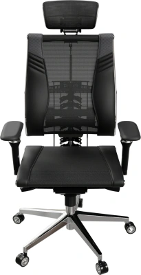 Кресло руководителя эргономичное Метта Yoga Spine Triumph L2 (M06) черный сиденье черный сет./экокожа с подголов. крестов.5-луч. металл хром