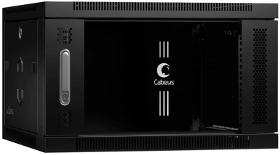 Шкаф коммутационный Cabeus (SH-05F-6U60/45-BK) настенный 6U 600x450мм пер.дв.стекл 60кг черный 390мм 16кг 220град. 368мм IP20 сталь