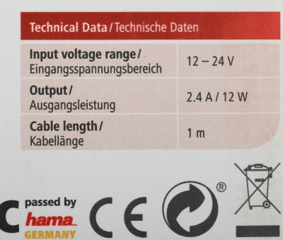 Автомобильное зар./устр. Hama H-183266 12W 2.4A USB для Apple белый (00183266)