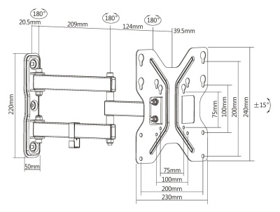 Кронштейн для телевизора Ultramounts UM900 черный 23"-43" макс.30кг настенный поворотно-выдвижной и наклонный