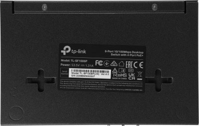 Коммутатор TP-Link TL-SF1006P (L2) 6x100Мбит/с 4PoE+ 67W неуправляемый