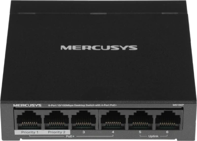 Коммутатор Mercusys MS106P (L2) 6x100Мбит/с 4PoE+ 67W неуправляемый