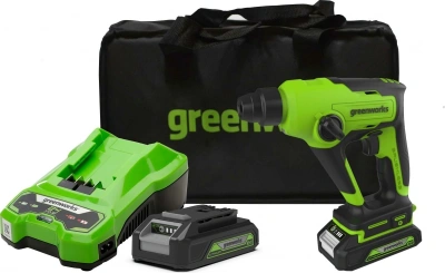 Перфоратор Greenworks GD24SDS1K2 патрон:SDS-plus уд.:1.2Дж аккум.