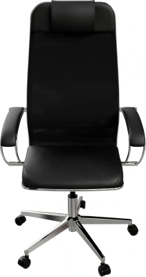 Кресло Метта ErgoLife Comfort черный сиденье черный сет./экокожа с подголов. крестов. сталь хром