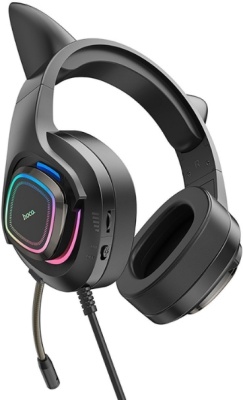 Наушники с микрофоном Hoco W107 Cute cat черный 2м мониторные USB оголовье (W107)
