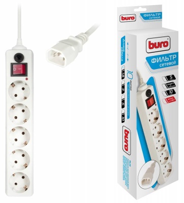 Сетевой фильтр Buro 500SH-1.8-UPS-W 1.8м (5 розеток) белый (коробка)