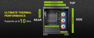 Корпус Azza COVE черный без БП ATX 6x120mm 2x140mm 1xUSB2.0 1xUSB3.0 audio bott PSU