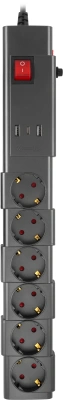 Сетевой фильтр Buro 600SPro-16-1.8-USB-G 1.8м (6 розеток) графитовый (коробка)
