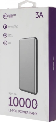 Мобильный аккумулятор Redline PDP-3A 10000mAh 3A 2xUSB-A/USB-C серебристый (УТ000018984)