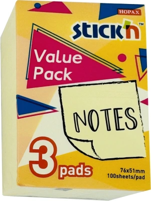 Блок самоклеящийся бумажный Stick`n 27088 76x51мм 300лист. 70г/м2 пастель желтый