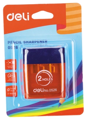 Точилка для карандашей ручная Deli E0526 2 отверстия пластик ассорти блистер