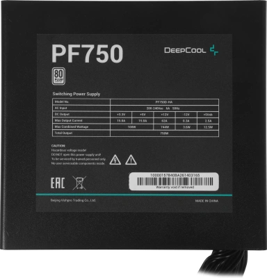 Блок питания Deepcool ATX 750W PF750 80+ white (20+4pin) APFC 120mm fan 6xSATA RTL