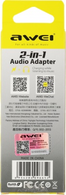 Переходник аудио Premier AWEI lightning/Jack 3.5 (f) 0.1м. черный (CL-121)