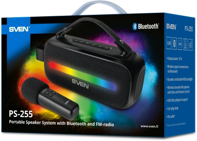 Колонка порт. Sven PS-255 черный 12W 2.0 BT 3600mAh (SV-022563)