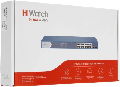 Коммутатор HiWatch DS-S1816GP (L2) 16x100Мбит/с 1x1Гбит/с 16PoE 125W неуправляемый