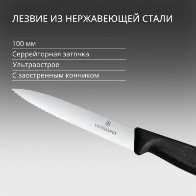 Нож кухонный Victorinox Swiss Classic (6.7733) стальной для чистки овощей и фруктов лезв.100мм серрейт. заточка черный