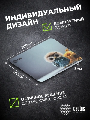 Коврик для мыши Cactus Owl gray рисунок 300x250x3мм (CS-MPC-D12M)
