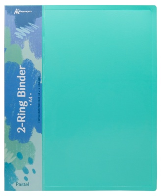 Папка на 2-х кольцах Бюрократ Пастель PAST0812/2RGRN A4 пластик 0.5мм кор.27мм торц.карм с бум. встав мятный