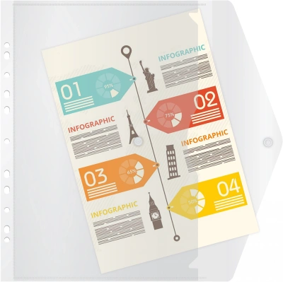 Конверт на кнопке Бюрократ -PK880CLEAR/1 A4 с перфорац. по длинной стороне пластик 0.18мм прозрачный