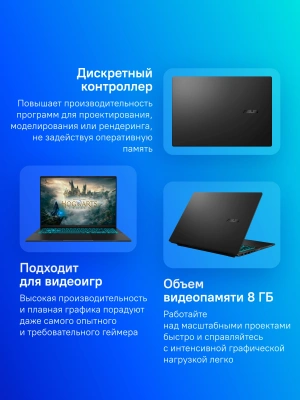 Ноутбук Asus V16 V3607VM-RP067 Core 5 210H 32Gb SSD512Gb NVIDIA GeForce RTX 5060 8Gb 16" IPS WUXGA (1920x1200) без ОС black WiFi BT Cam (90NB16K1-M005N0)