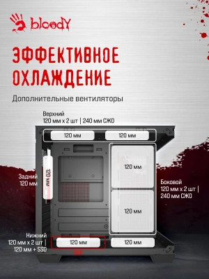 Корпус Bloody CC-121 черный без БП mATX 7x120mm 1xUSB2.0 1xUSB3.0 audio