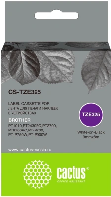 Картридж ленточный Cactus CS-TZE325 TZE-325 белый на черном 9x8 для Brother 1010/1280/1280VP/2700VP без чипа