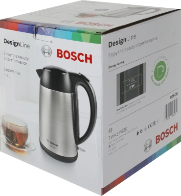 Чайник электрический Bosch TWK3P 1.7л. 2400Вт нержавеющая сталь корпус: нерж.сталь/пластик (TWK3P420)