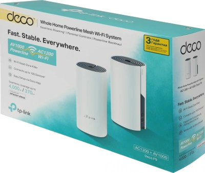 Бесшовный Mesh роутер TP-Link DECO P9(2-PACK) AC1200 10/100/1000BASE-TX белый (упак.:2шт)