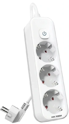 Сетевой фильтр Deli ET432 3м (3 розетки) белый (пакет ПЭ)