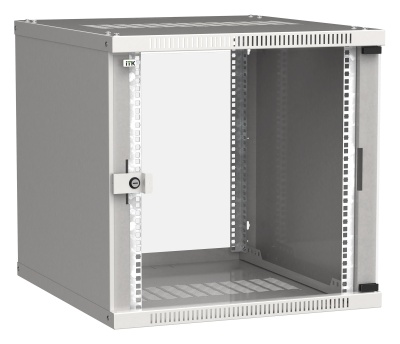Шкаф коммутационный ITK Linea WE (LWE3-09U66-GF) настенный 9U 600x600мм пер.дв.стекл направл.под закл.гайки 50кг серый 550мм 16.8кг 200град. 450мм IP20 IK08 сталь