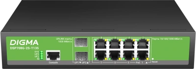 Коммутатор Digma DSP708G-2S-T135 (L2+) 8x1Гбит/с 2SFP 8PoE 8PoE+ 135W управляемый
