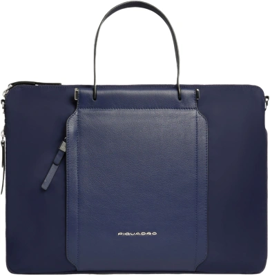 Деловая сумка женская Piquadro Lyra CA4021W92T/BLU с отделением для ноутбука 15.6" темно-синяя нейлон/натур.кожа