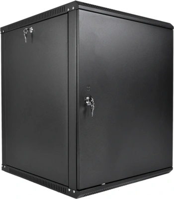 Шкаф коммутационный ЦМО ШРН-Эконом (ШРН-Э-12.350.1-9005) настенный 12U 600x350мм пер.дв.металл направл.под закл.гайки 85кг черный 300мм 15.39кг 180град. 608мм IP20 сталь