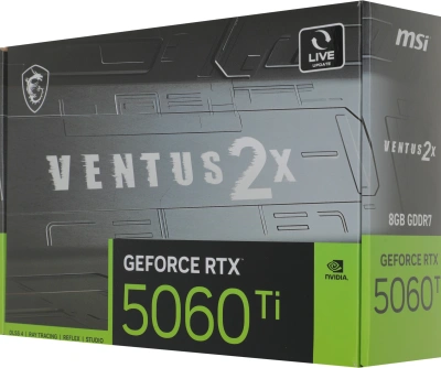 Видеокарта MSI PCI-E 5.0 RTX 5060 TI 8G VENTUS 2X PLUS NVIDIA GeForce RTX 5060TI 8Gb 128bit GDDR7 2572/28000 HDMIx1 DPx3 HDCP Ret