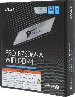 Материнская плата MSI PRO B760M-A WIFI DDR4 Soc-1700 Intel B760 4xDDR4 mATX AC`97 8ch(7.1) 2.5Gg+HDMI+DP