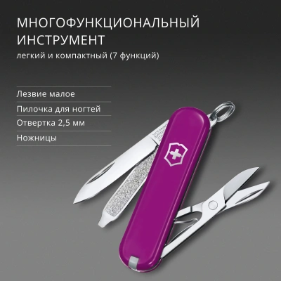 Нож перочинный Victorinox Classic SD Tasty Grape (0.6223.52G) 58мм 7функц. подар.коробка