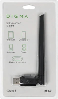 Адаптер USB Digma D-BT60 BT6.0+EDR+BLE class 1 200м черный