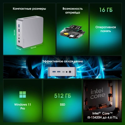 Неттоп Digma Pro Minimax X5 i5 13420H (2.1) 16Gb SSD512Gb UHDG Windows 11 Pro GbitEth WiFi BT 100W серебристый (DPP5-ADXW07)
