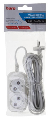 Сетевой удлинитель Buro BU-PSL2.5/W 5м (2 розетки) белый (пакет ПЭ)